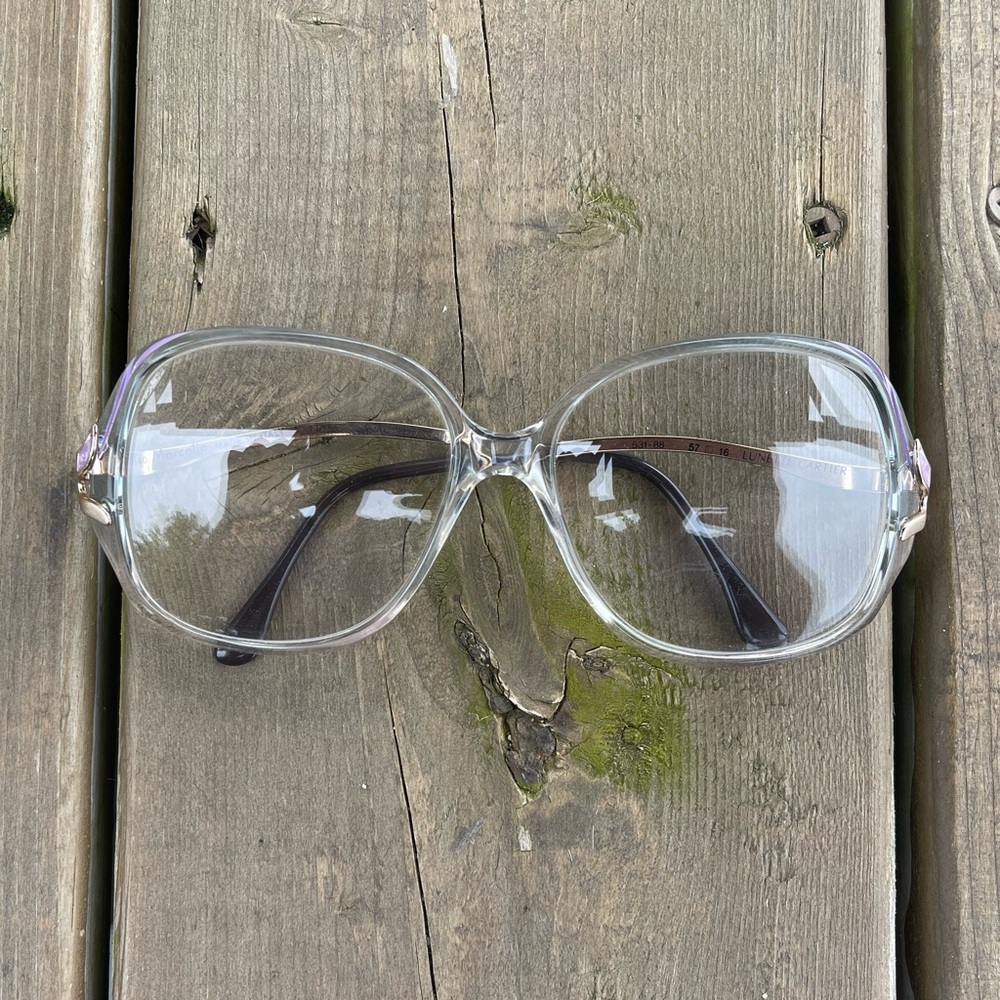 1980s Marcolin Lunette Cartier 531-88 Purple Enamel Rx Glasses Made in Italy